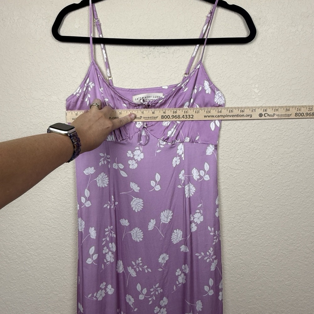 Saltwater Luxe Lilac Peony Floral Midi Slip Dress Tie Front Empire Waist Sz S - Picture 3 of 5